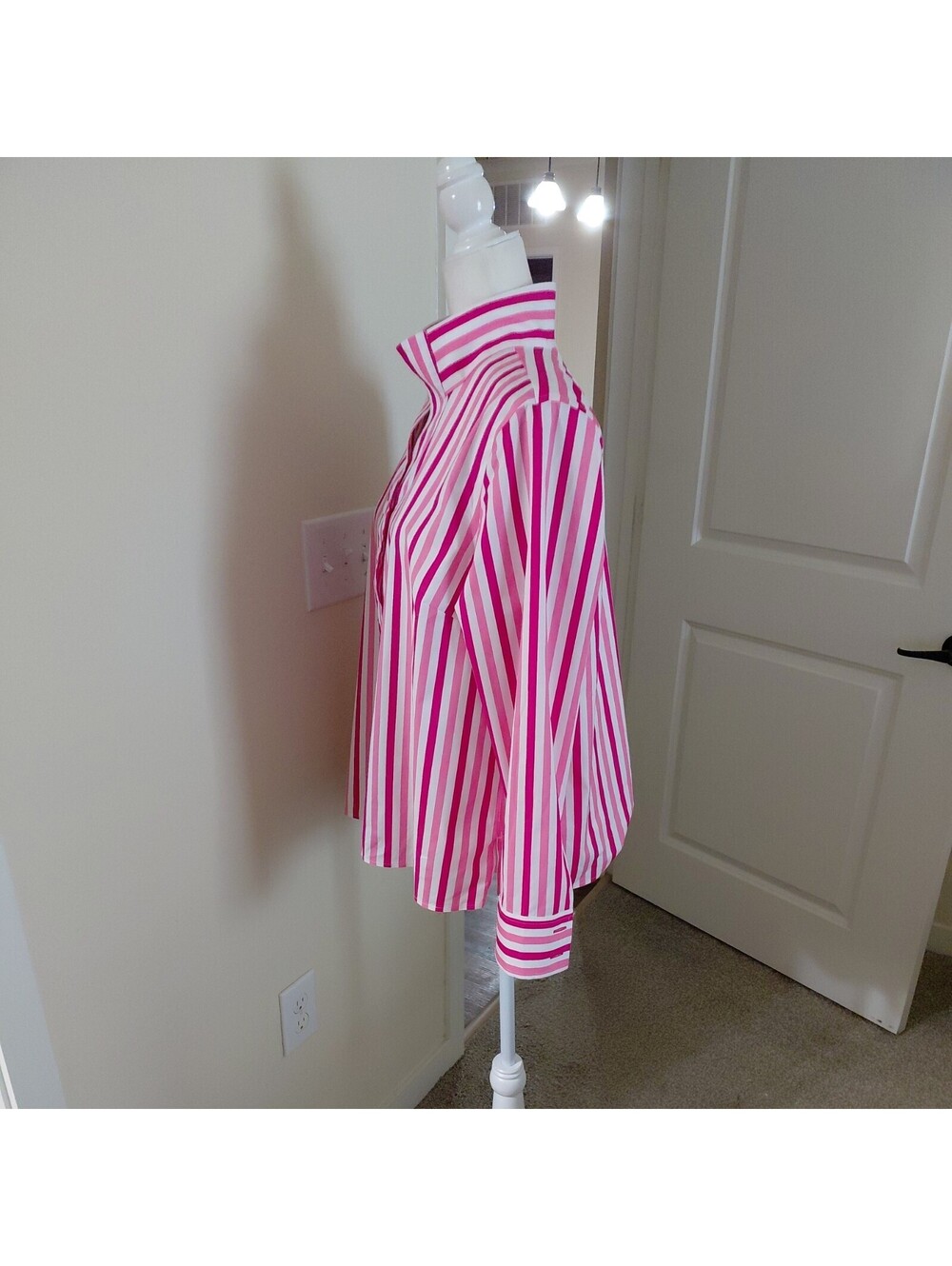 Talbots Womens Pink White Striped Collared Button Front Shirt L Cotton EUC #1050 - Picture 5 of 10